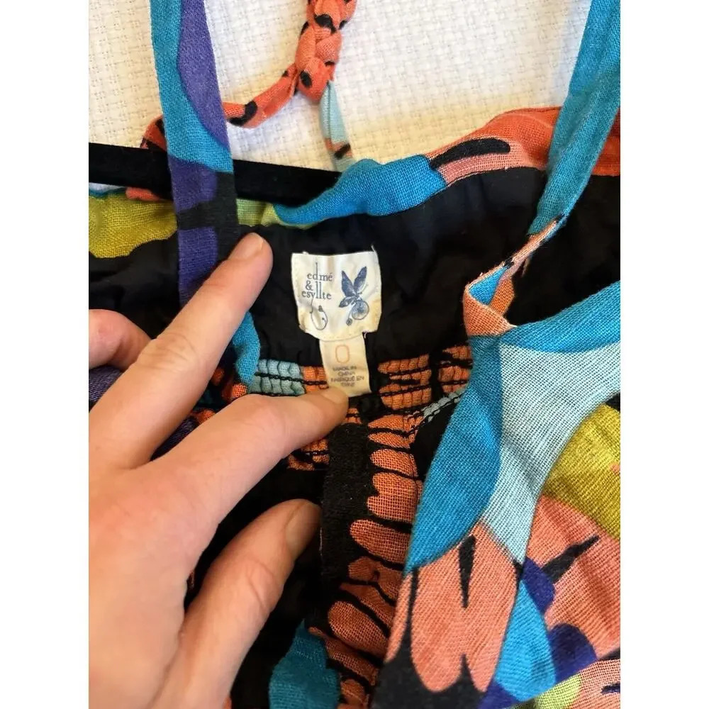 Anthropologie Edme & Esyllte Dress Women 0 Linen Tropical Floral Vacation Color - Picture 5 of 8